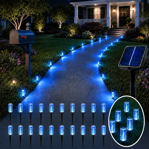 20-LED Solar Garden Stake Lights with Bubble Shape & Plastic Body, 20-Pieces Blue Festive Decor, Solar Outdoor Lights, IPX4 Waterproof, 8 Lighting Modes, Eco-Friendly for Pathway Glow & Lawns