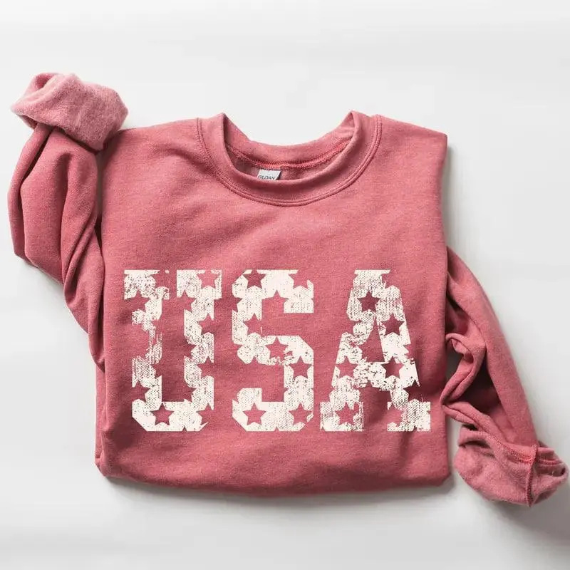 Retro, USA Stars, Patriotic, America,  Crew Neck, Women's, Crewneck, 4th of july outfits for women, 4th of july, 4th of july shirt, 4th of july shirt for women, t shirts for men