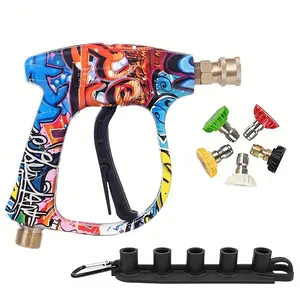 Colorful short handheld personalized graffiti car wash spray gun water spray tool M22-14 tail connector 1/4 inch quick connector equipped with 5 high-pressure cleaning nozzles
