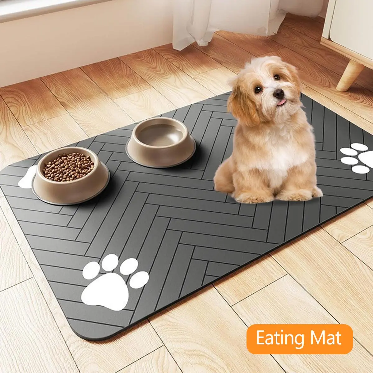 High-quality Rubber Splash-proof Feeding Pad, Quick-drying Water-absorbing, Diatom Mud Pad Pet Cat and Dog Characteristic Printing, Quick-drying Water-absorbing Pet Feeding Pad, with Waterproof Rubber Backing - Gray Diatomaceous Earth Material