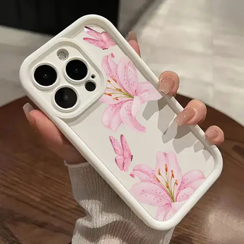 Soft Durable Flower Pattern Chic Lily Charm Silicone TPU Phone Case (1.2mm) for iPhone 17 Pro Max,16,15,14 Pro,14 Pro Max,13,12,11,Air,XR,XS,Plus - Anti-Drop, Shockproof, Non-Slip, Scratch-Resistant Phone Aesthetic Accessories Protective Cover