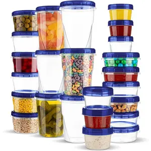 24 Pack Twist Top Containers Assorted Sizes Plastic Food Storage Containers with Blue Twist on Lids Stackable Reusable