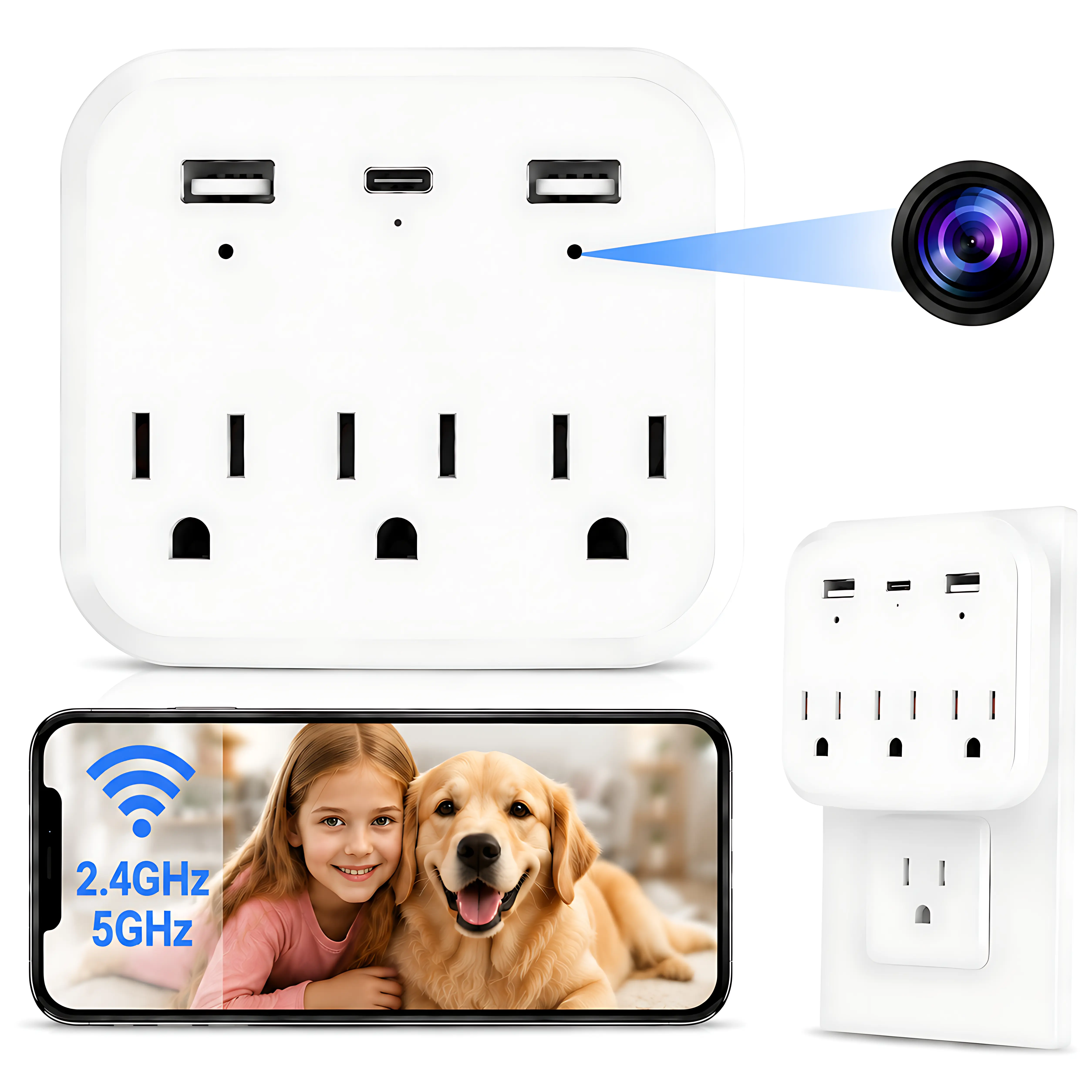 2.4G & 5G WiFi Wall Plug Camera - Wireless Indoor Wall CCTV, 1080P HD Smart Home Gadgets Monitor, 24/7 Loop Recording, 32GB Micro SD Memory Card Included (Baby Monitor)