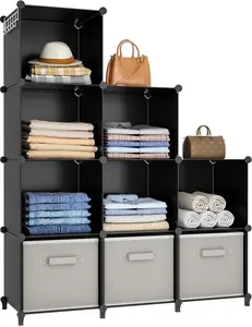 Closet Organizers and Storage, 9 Cube Storage Organizer, Portable Closet Organizer Cubes Shelves for Clothes, Bedroom, Kids Room, Bathroom, Wardrobe, Garment Racks, Black
