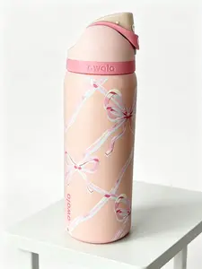 Owala 32oz Insulated Stainless Steel Tumbler Water Flask - Pink Coquette Bow Print, Leakproof Drinkware with Straw, Cold-Retaining, for Gym, Travel, Flasks