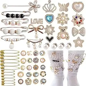 Fashion Sock Charms, 55pcs Gold Bling Safety Pin Accessories with Rhinestone Decorations - Heart Shape, Cross, Butterfly, Pinch Pendant for Socks, Key Chains, Birthday Gifts