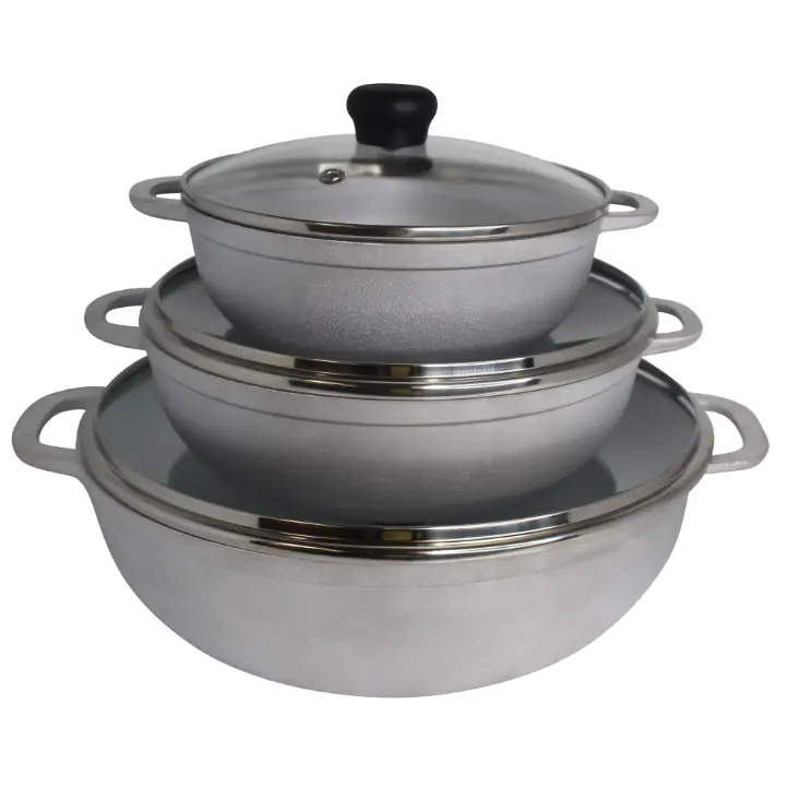 IMUSA cast aluminum caldero 3pc set with glass lids 18cm 22cm 28cm