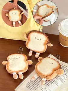 Cute Cartoon Toast Coin Purse, Portable Lightweight Keychain Bag, Bread Earphone Case, Multi-Functional Zipper Pouch, Mini Hanging Decoration