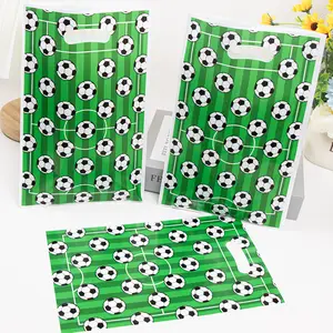 30 Football Theme Plastic Gift Bags, Field Print, Handheld Style, Perfect for Soccer Events & Parties, Party Favors