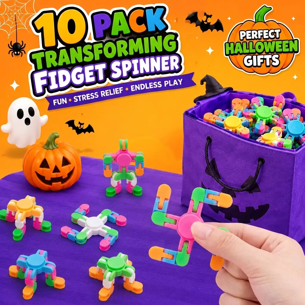 10 Pack Transforming Fidget Spinners, Colorful Pop-Up Finger Toys, Halloween Party Favors & Small Gifts for Kids
