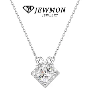 1CT Synthetic Moissanite Bow Necklace D Color VVS1 925 Sterling Silver Necklace for Engagement Wedding Women Birthday Gift Daily Wear Elegant Design
