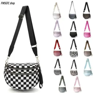 2026 New Women's Checkered Nylon Crossbody Fanny Pack with shoulder strap. Spacious and practical, ideal for daily outings, holidays, sports and outdoor gym activities with nice summer vibes.