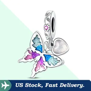 925 Sterling Silver Glow Butterfly Pendant Charm For Bracelet DIY Gifts