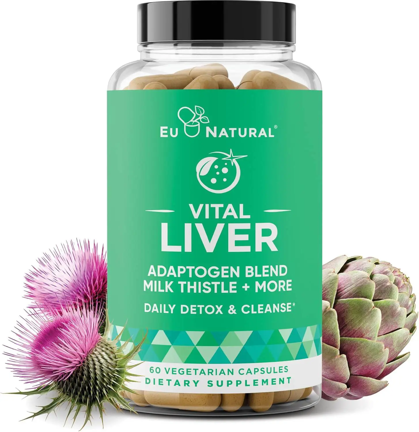 Vital Liver Cleanse Detox & Repair - 9-in-1 Liver Support Supplement - Milk Thistle, Artichoke Extract, Turmeric, Adaptogens - Optimal Liver Function and Digestive Health - 60 Vegetarian Soft Capsules