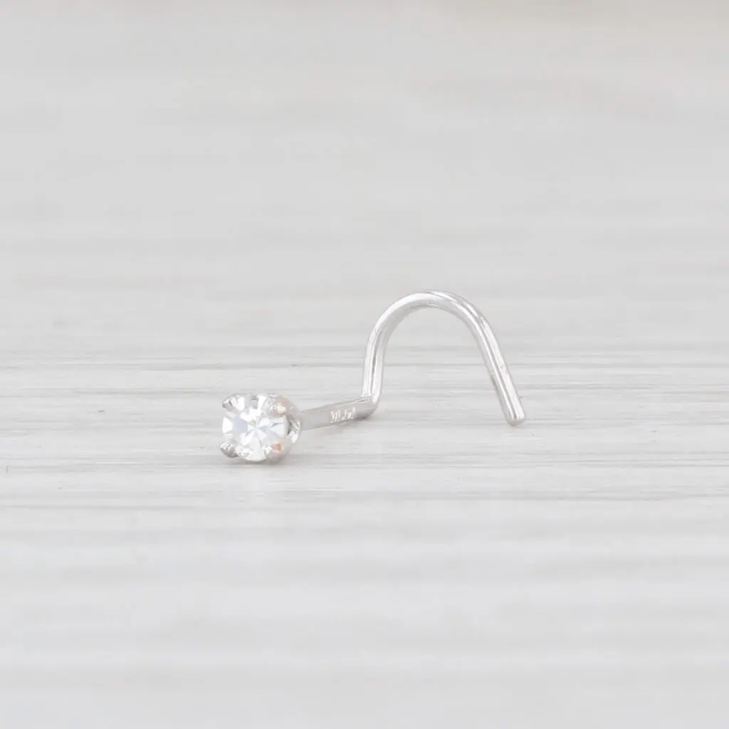 New Diamond Nose Stud Ring 14k White Gold Round Solitaire Body Piercing Curved