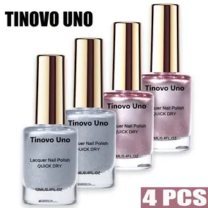 Tinovo Uno 4 PCS Set Metallic Rose Golden Metallic silver , Finish 12ml Bottles Total 48ml Each 24ml Per Set Alcohol-Free Adult Use Tu-Np-005-4