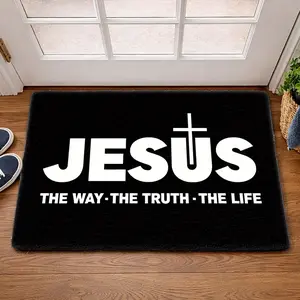 Black & White "Jesus The Way, Truth, Life" Flannel Prayer Mat, Bold Christian Text Design, Soft Kneeling Pad for Worship