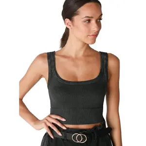 Crop Top - Black Women's Sporty Top with Straps and Adjustable Waistband for Versatile Wear in Womenswear - Shirts Comfort Basic Minimalist Short chic style outfit