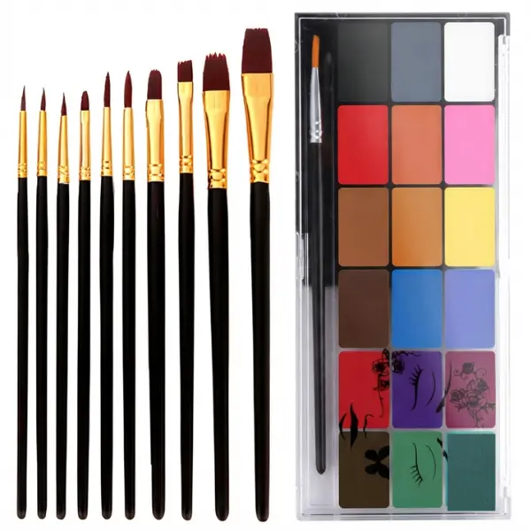 Water Based Face Paint Kit with 10 Brushes - High Pigmented, Non-Toxic Gentle Formula, Fast-Dry Matte Finish, Easy Apply, Cosplay Ready, Ideal for Halloween, Cosplay