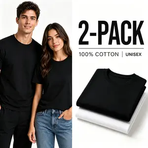 Men's 2-Pack Premium Heavyweight Black Cotton , 100% Combed Cotton Crew Neck Basics, Unisex,Durable Anti-Shrink Non-Fading Everyday Streetwear Bundle white tee,summervibes