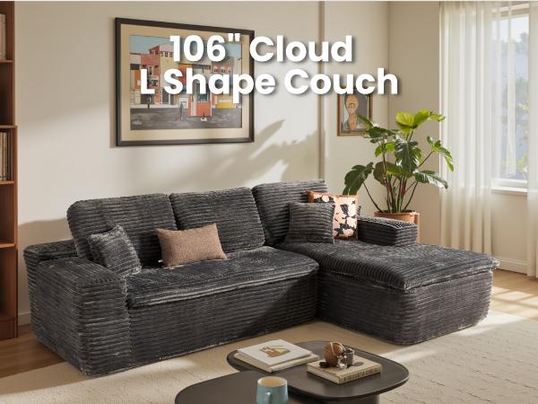 [Christmas]L-shaped Modular Sectional Sofa, Compressed Corduroy Fabric, Modern Style Living Room Sofa Bed, Space-Saving Recliner Design - Convertible Corduroy Sectional Sofa