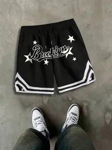 2026 Trending Brooklyn Themed Athletic Shorts, Casual Athletic Shorts, Unisex Oversized 5-Inch Shorts with Exclusive 'Brooklyn' Pentagram Retro Print, Perfect for Basketball Enthusiasts, Daily Outings, Retro Street Attitude