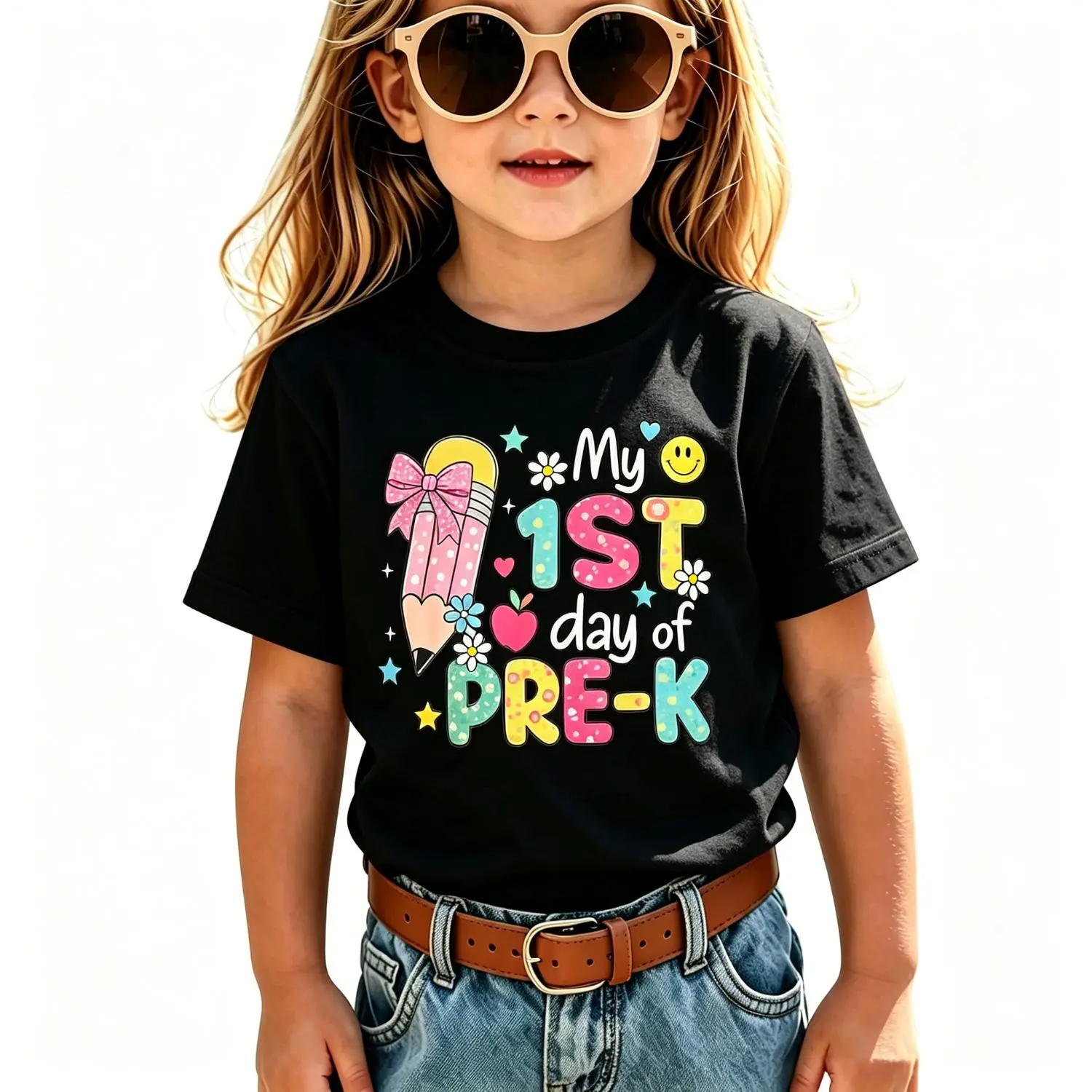 Kids Back to School Pre-K Graphic Cotton Tee Shirt First Day of School Outfit Short Sleeve Shirt for Girls