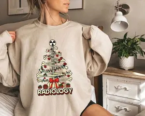 Radiology Short Sleeve T-SHIRT Or Sweatshirt , Retro Christmas Tree ,   Rad Tech Anatomy Graphic Tee, X-Ray Technican Gift Cotton Crewneck
