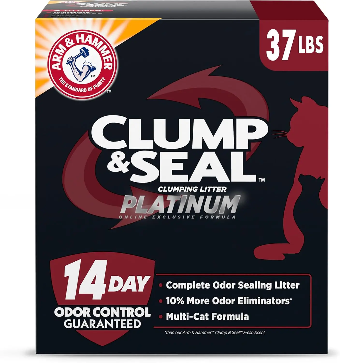 Clump & Seal Clumping Cat Litter, 14-Day Odor Control Litter, Platinum Multi-Cat Formula Complete Odor Sealing Formula, Online Exclusive, 37lbs