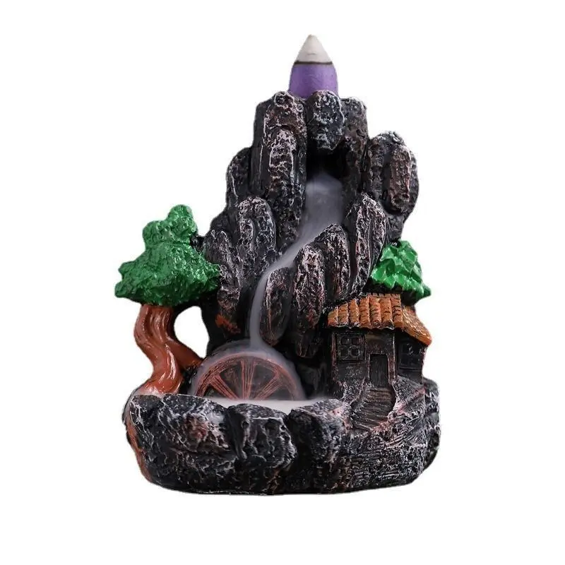 Landscape Waterfall Design Incense Burner, Creative Resin Reverse Flow Backflow Feature Incense Holder, Home Decor Zen Aesthetics Visual Fragrance Incense Burner （Without Incense）
