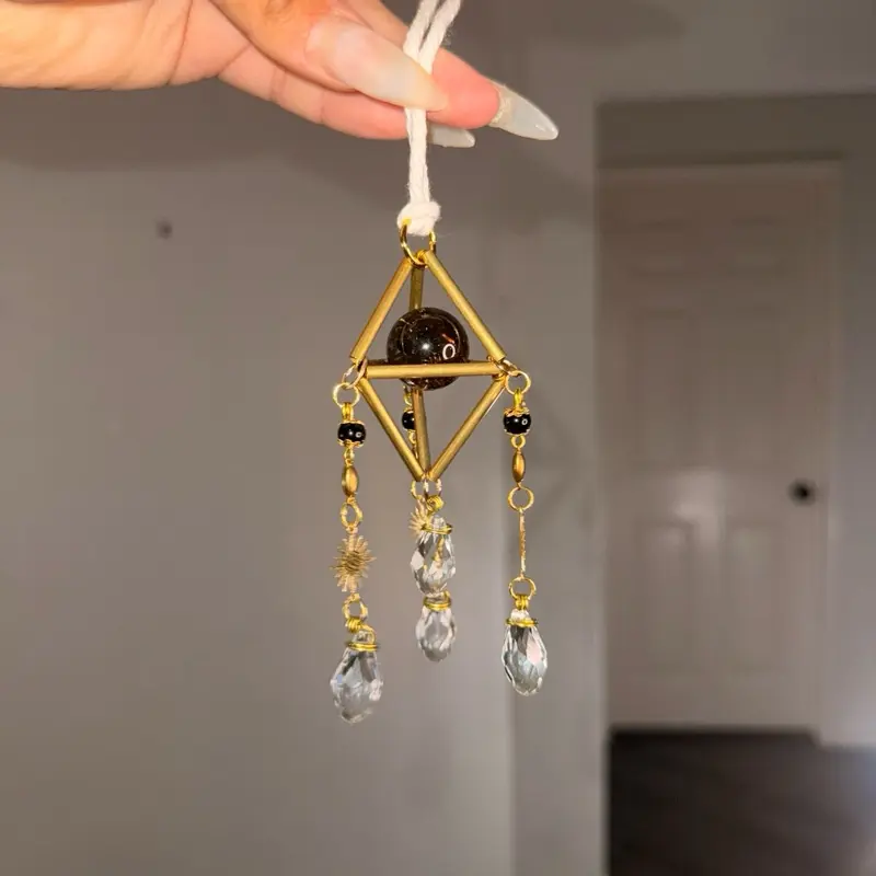 Bello Sol Mini Smokey Quartz  Suncatcher with Glass Beads for Home Decor - Rainbow Prisms, Emotional Healing, and Creative Boost - Colorful, Gift