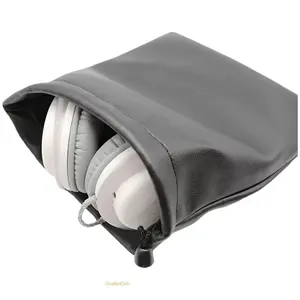 Soft PU Drawstring Storage Pouch for Audio Gear, Durable Portable Gym Protection Bag for Headphones, Earbuds, Charging Cables & Small Tech Accessories