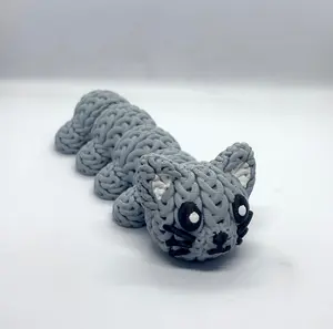 Knitted Flexi Cat-erpillar - Articulated 3D Printed Fidget Pet with Cozy Yarn-like Texture & Unique Colors Perfect for Cat Lovers and Fidget Collectors
