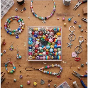 Assorted European Craft Beads, Large Hole Lampwork acrylic Spacer Beads, Colorful Mixed Charms for DIY Bracelet, Necklace, Keychain, Jewelry Making Kit