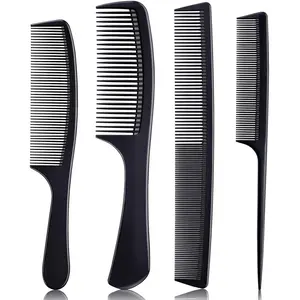 4 Pieces Combs for Women and Man, Premium Black Carbon Fiber Hair Comb Set for Teasing and Parting, Professional Combs for Hair Stylist, Fine and Wide Tooth Styling Comb for All Hair Types Haircare Heatless