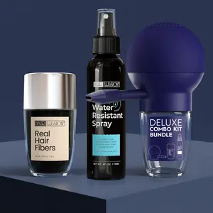 Hair Illusion 100% Real Hair Fibers Kit: 18g BLACK Fibers, Water Resistant Spray, New Applicator Instant Natural Hair Enhancement Non Synthetic