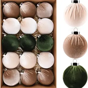 A set of 15 Christmas tree decorations, three-color plush Christmas balls, winter plush pendants, self-wearing ball caps, for Christmas scene decoration, Christmas tree and Christmas wreath decoration, window display hanging, Home Ornaments