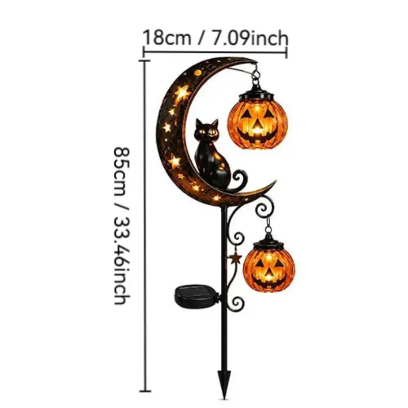 Halloween Solar Garden Stake Lights, Waterproof Moon-Pumpkin Lantern with Ghost-Witch-Black Cat, LED Solar-Powered Decor for Yard-Pathway Lawn Patio