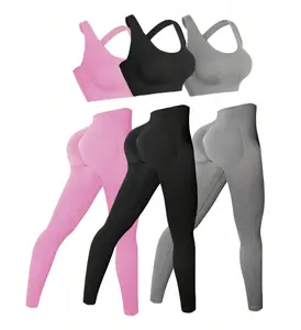 Women's solid color ribbed slim yoga sportswear set women's fitness suit women's fitness set gym women's clothing layered  workout  set
