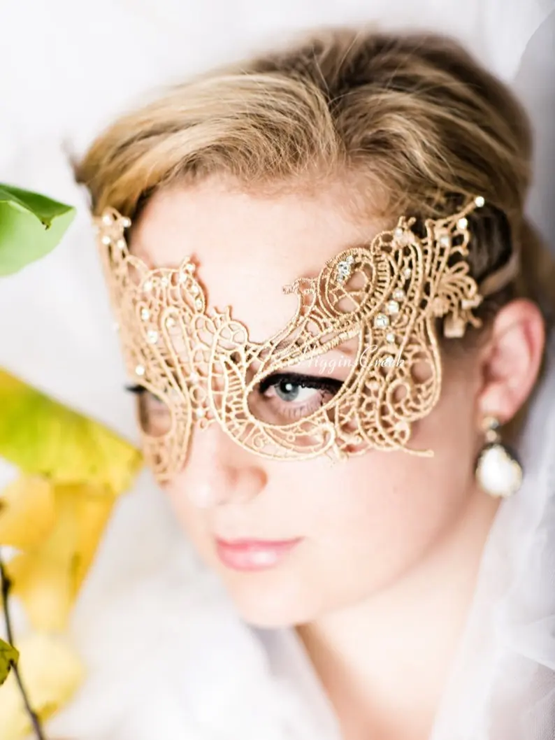 Masquerade Mask women, Mardi Gras Gold lace masks, elegant venetian Ball face mask