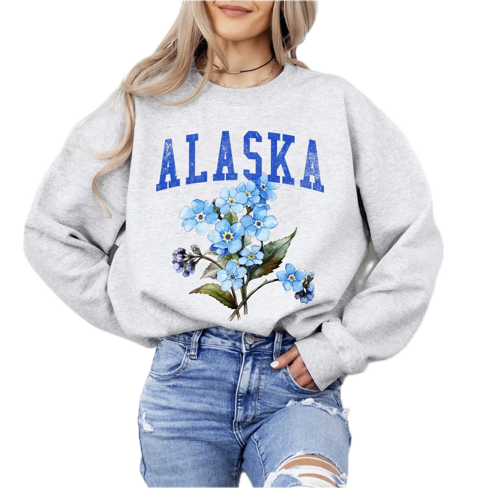 Aesthetic Alaska State Flower Sweater, Unisex Crewneck Sweatshirt Size S-3XL
