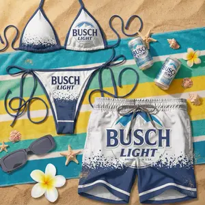 Matching Swimsuit Set, Patriotic Couple Bikini, Beer Swim Trunks, Summer Beachwear