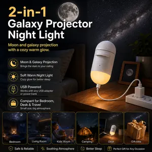 2-in-1 Galaxy Projector Night Light, USB Star Projector with Adjustable Brightness, Mini Galaxy Light Projector for Bedroom Ceiling Wall Room Decor