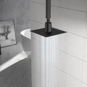 8" Square Shape 304 Stainless Steel Ultra-Thin Rotatable Water Saving Rain Shower Head, Wall Mount or Ceiling Mount (Black)