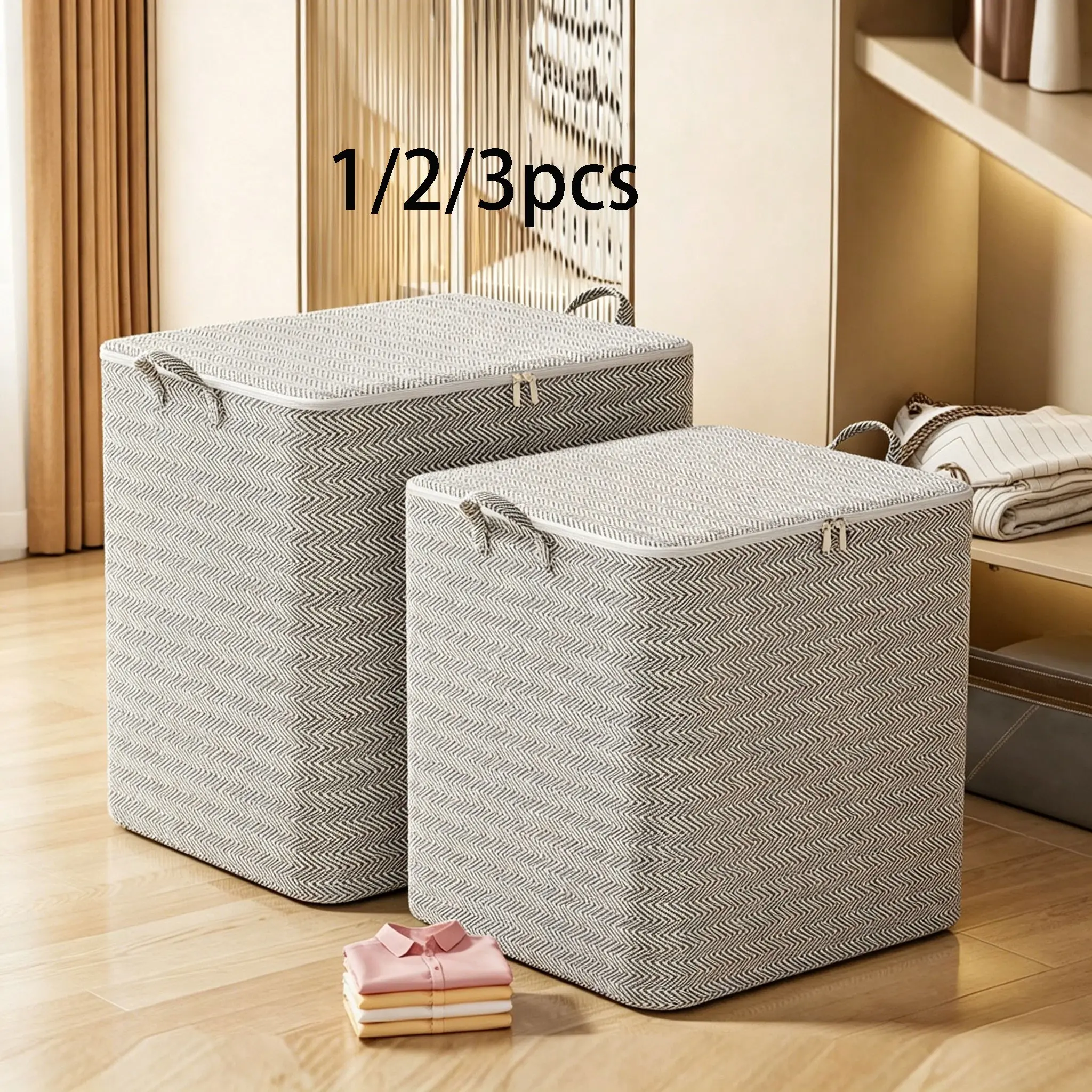 1/2/3pc Large Capacity Clothes Storage Box, Dustproof Clothing Quilt Organizer, Foldable Container For Dorm,Color-blocked Oxford cloth folding storage box solid steel frame support wardrobe organizer storage box large box