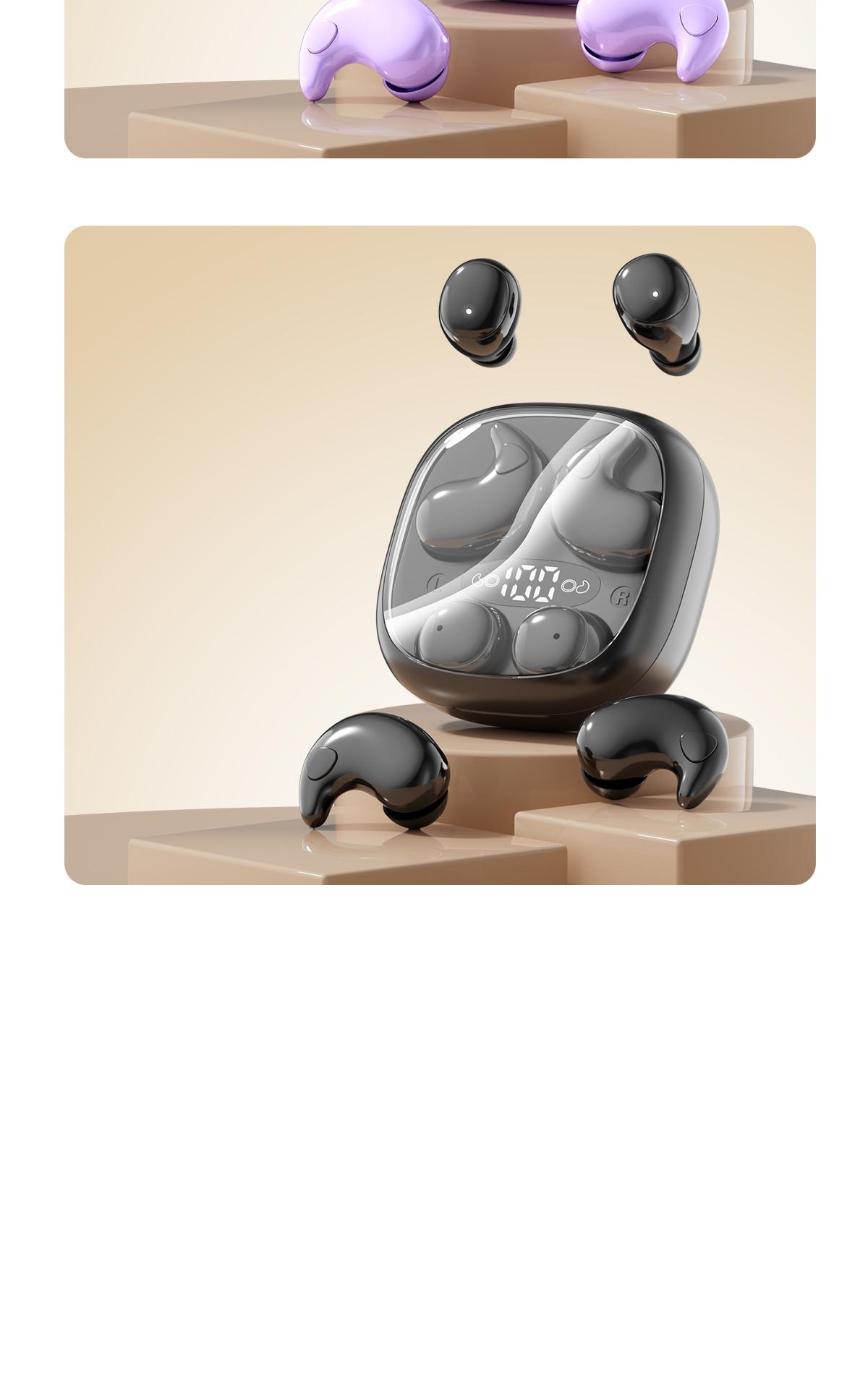 Chengruida M126 HiFi Quality 2 Pairs Wireless Earbuds, Ultra Thin Mini No Ear Pressure Side Sleep, Noise Reduction Call Long Battery Life