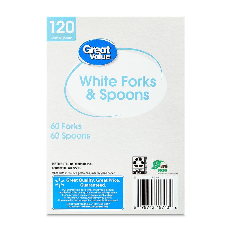 Great Value Disposable Plastic White Forks and Spoons, 120 Count includes 60F/60S