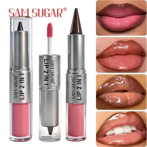 Sam Sugar Lip Liner & Gloss Dual-Ended Makeup, Matte Outline Lipstick Glossy Mirror Finish Flawless Lip Color, Smooth Application & Hydrating Moisturizing Effect, Hydrate