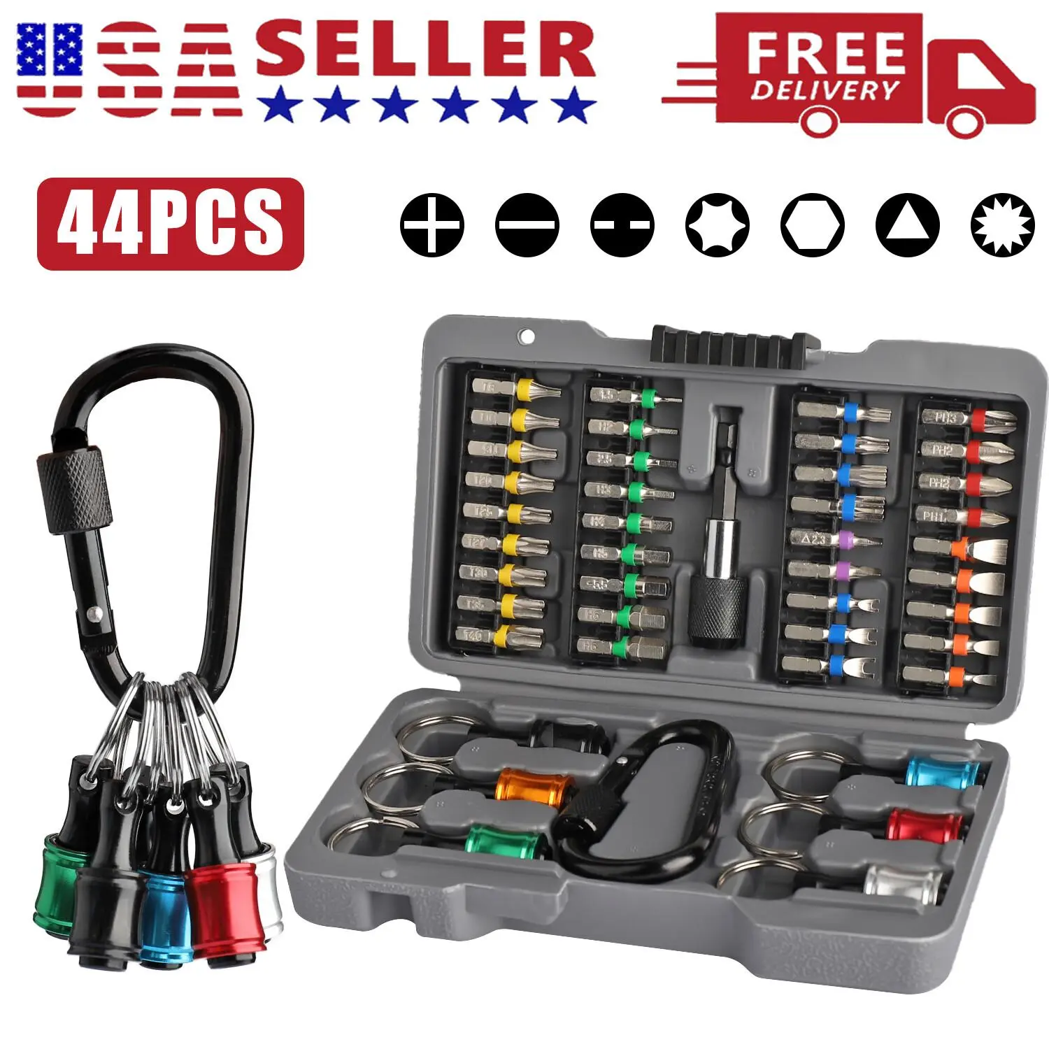 EDC ToolTok Essential 1/4" Hex Shank Drill Bit Holder Keychain 44Pc Aluminum Quick Release Extension Organizer Mechanic Pocket Socket Hack