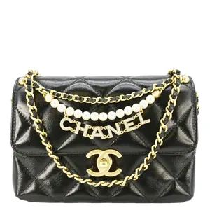 Pre-owned CHANEL Leather Crossbody Bags CC Pearl Quilted Chain Crossbody Bag Black